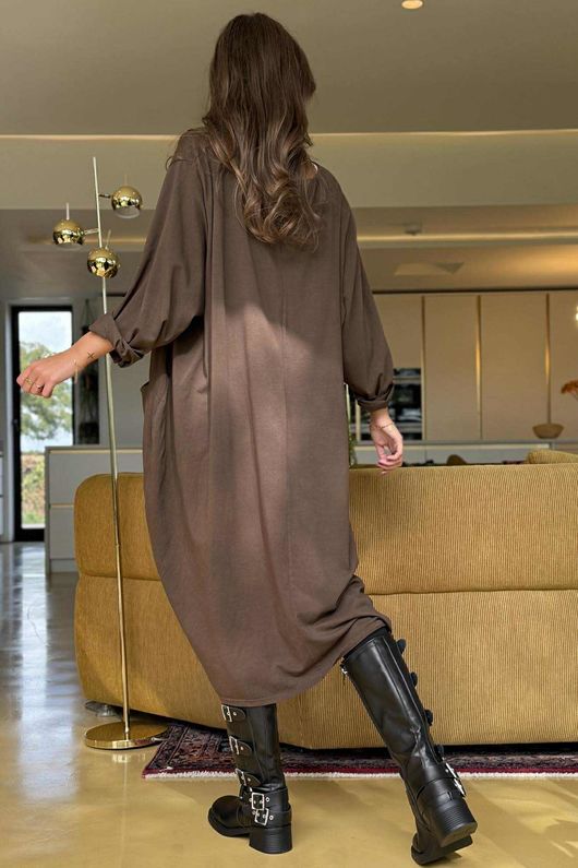 Donegal Cotton Jersey Sac Dress Chocolate /14 =